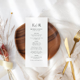 Elegant Minimalist Monogram White Bröllop Menu Meny
