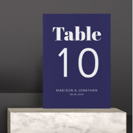 Elegant minimalist mörkblå bröllopsbordnummer bordsnummer