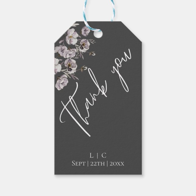 Elegant minimalist mörkgrå, akvarell Tack Presentetikett (Framsidan)