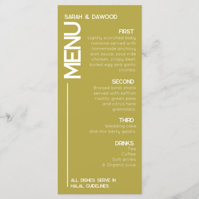 Elegant Minimalist Muslim Brass White Bröllop Meny (Framsida)