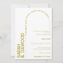 Elegant Minimalist Muslim White Brass Bröllop Inbjudningar