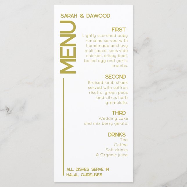 Elegant Minimalist Muslim White Brass Bröllop Meny (Framsida)