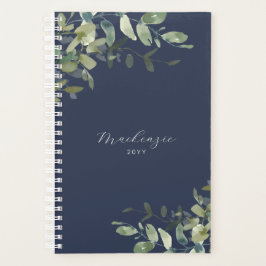 Elegant Minimalist Navy Blue Eucalyptus Greenery
