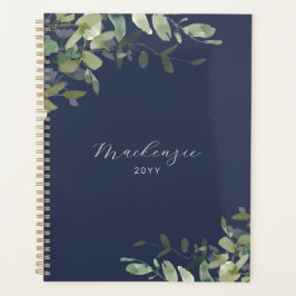 Elegant Minimalist Navy Blue Greenery
