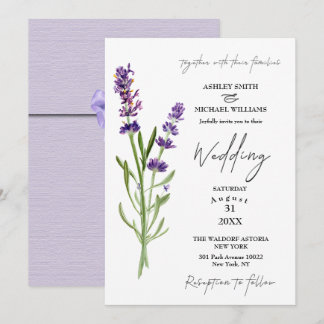 Elegant Minimalist New Mode Lavender Bröllop Inbjudningar
