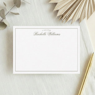 Elegant minimalist olivgrön monogram anteckningskort