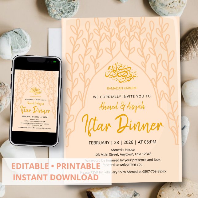 Elegant Minimalist Peach Floral Iftar Invitation Inbjudningar (Skapare uppladdad)