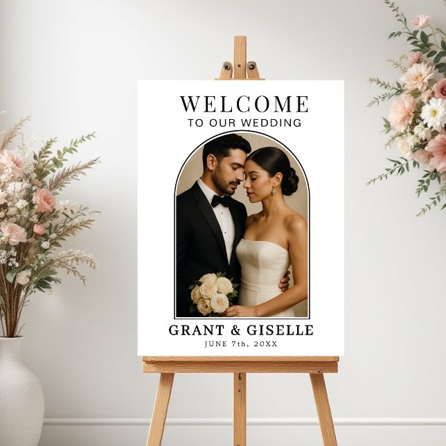 Elegant Minimalist Photo Wedding Welcome Sign  Poster (Skapare uppladdad)