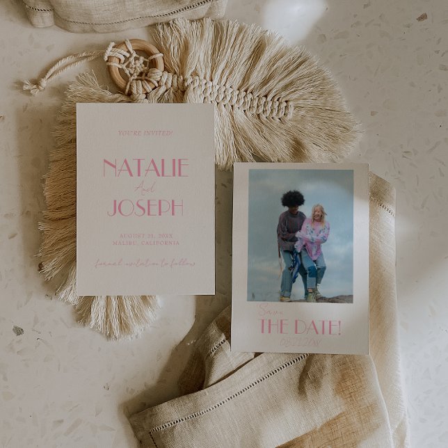 Elegant Minimalist Pink Whimsical Photo Wedding Spara Datumet (Skapare uppladdad)