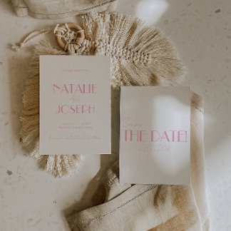 Elegant Minimalist Pink Whimsical Retro Wedding Spara Datumet