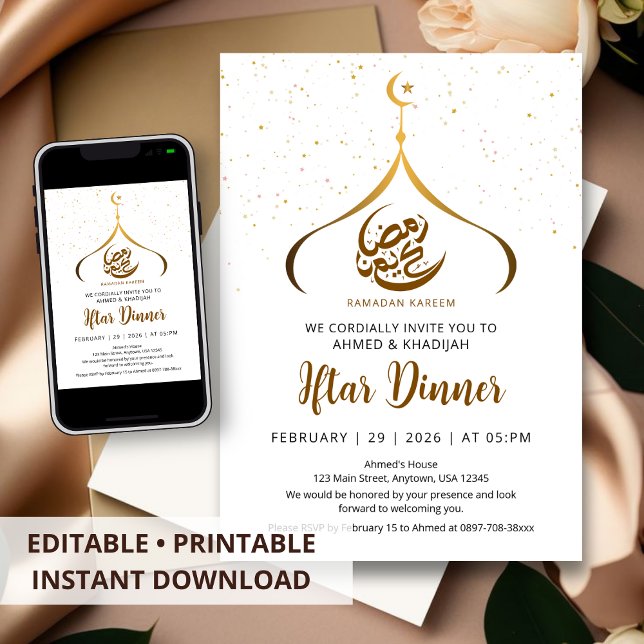 Elegant minimalist Ramadan Iftar middagsinbjudan Inbjudningar (Skapare uppladdad)