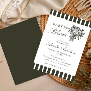 Elegant minimalist randig grön blomster baby showe inbjudningar