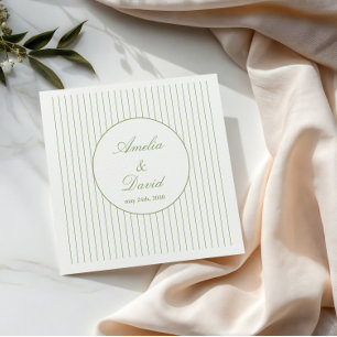 Elegant minimalist randig grön bröllopsduk pappersservett