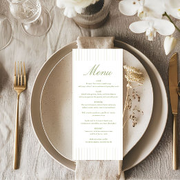 Elegant minimalist randig grön bröllopsklädsel meny