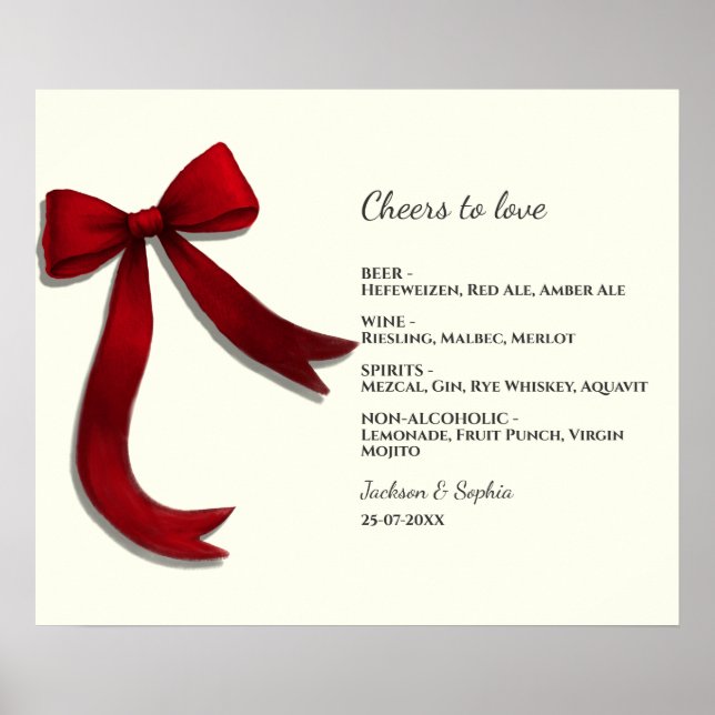 Elegant Minimalist Red Bow Simple Elegant Menu Sig Poster (Framsidan)