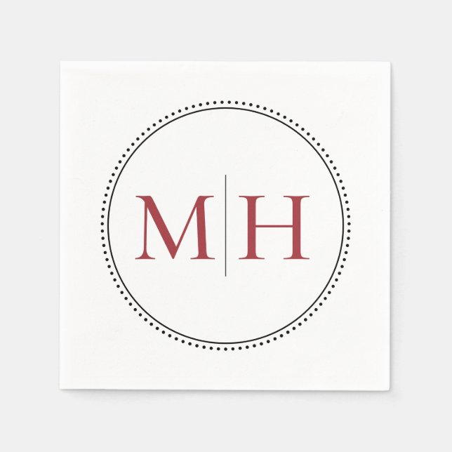 Elegant Minimalist Red Monogram Bröllop Pappersservett (Framsidan)