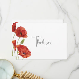 Elegant Minimalist Red Poppy Flowers Bröllop Tack Kort
