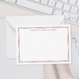 Elegant Minimalist Red Two Border Anteckningskort