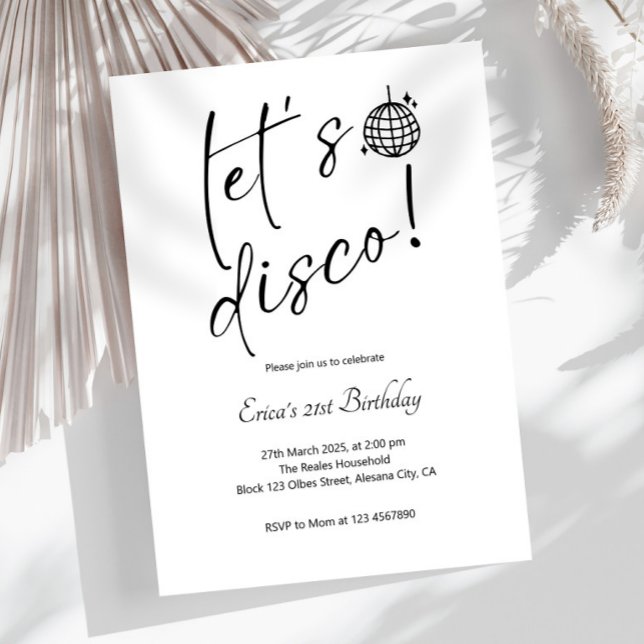 Elegant minimalist retro Let's Disco födelsedag Inbjudningar (disco invitation, disco birthday invite, lets disco invitation, retro party invite, disco ball birth)
