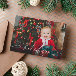 Elegant minimalist röd skriptfoto julkort