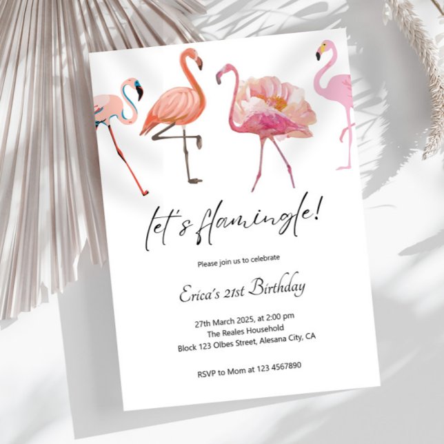 Elegant minimalist rosa Let's Flamingle Flamingo Inbjudningar (flamingo invitation, lets flamingle invite, tropical birthday invite, flamingo birthday party, pink )