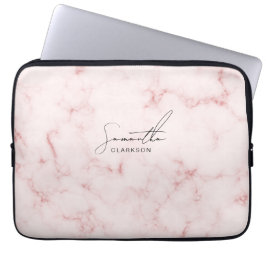 Elegant minimalist rosa marmorerad handskriven skr laptop fodral