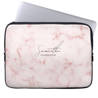 Elegant minimalist rosa marmorerad handskriven skr laptop fodral