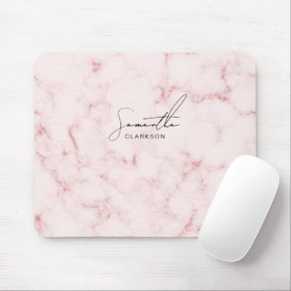 Elegant minimalist rosa marmorerad handskriven skr musmatta