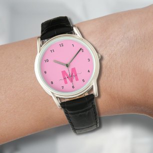 Elegant minimalist rosa monogram armbandsur
