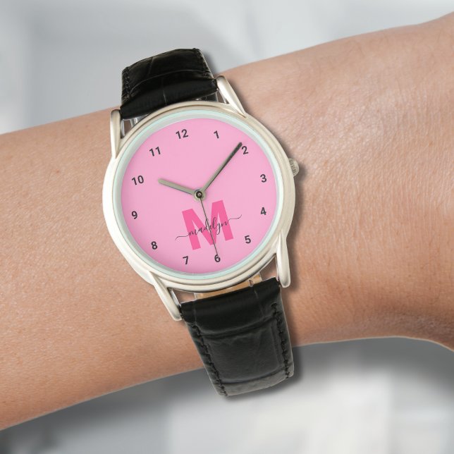 Elegant minimalist rosa monogram armbandsur (Elegant Minimalist Pink Monogram Watch)