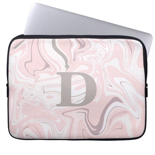 Elegant minimalist rosa- och vitmarmorlook laptop sleeve (Framsidan)