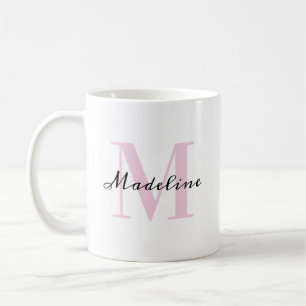 Elegant minimalist rosabränd & svart monogramnamn kaffemugg