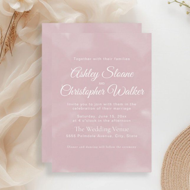 Elegant minimalist rosabränd vit script bröllop inbjudningar (Elegant script blush pink wedding invitation)