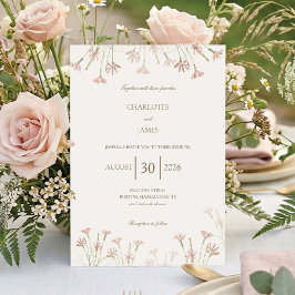 Elegant minimalist rosabrudenhet med vilda blommor inbjudningar