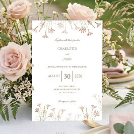 Elegant minimalist rosabrudenhet med vilda blommor inbjudningar