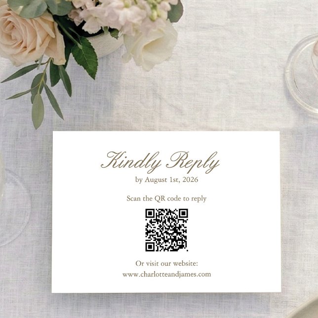 Elegant minimalist rosabrudenhet med vilda blommor OSA kort (Minimalist elegant QR code wedding RSVP card. Modern custom reply. Customize!)