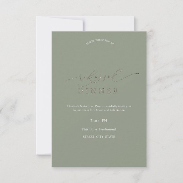 Elegant Minimalist Sage Green Rehearsal Dinner   Inbjudningar (Framsida)