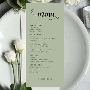 Elegant Minimalist Sage Grönt Bröllop Bord Menu