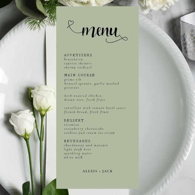 Elegant Minimalist Sage Grönt Bröllop Bord Menu (Skapare uppladdad)