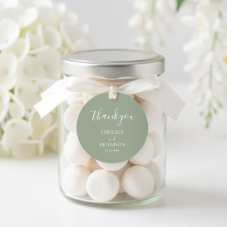 Elegant minimalist sagegrön bröllop tack runt klistermärke