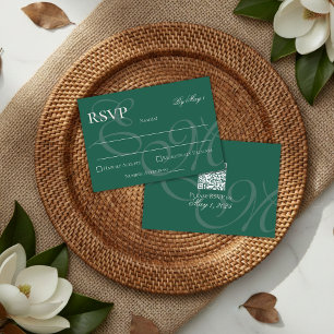 Elegant minimalist sagogrön monogram bröllop OSA kort