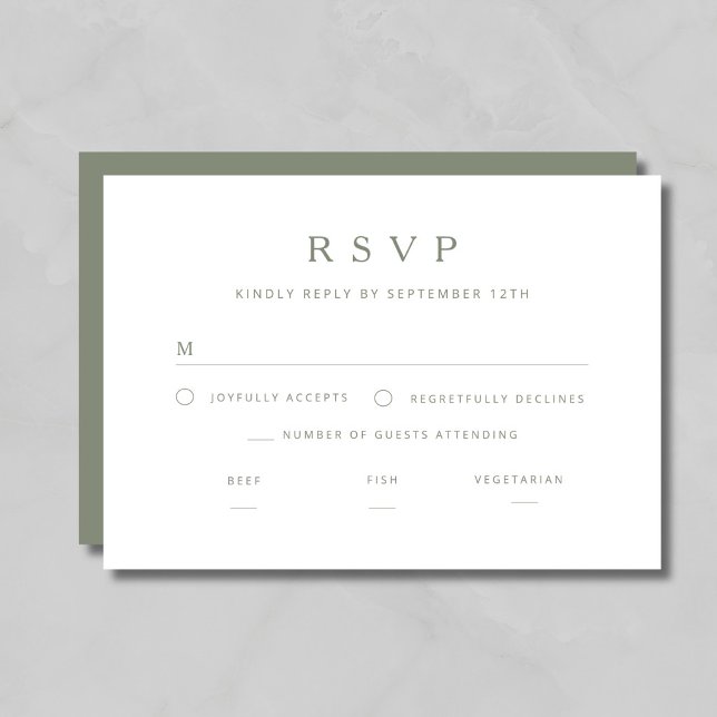 Elegant minimalist salvia grön bröllop OSA kort (Elegant Minimalist Sage Green Wedding RSVP Card)