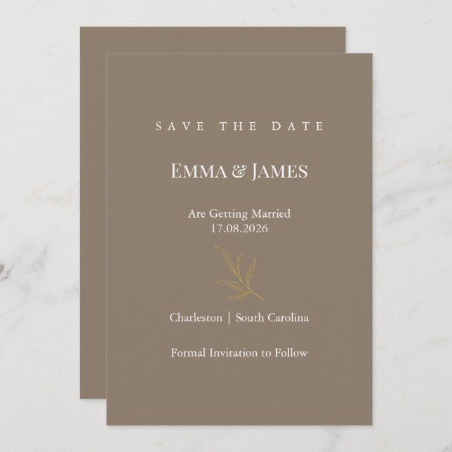 Elegant Minimalist Save the Date Card | Modern Spara Datumet (Fram/baksida)