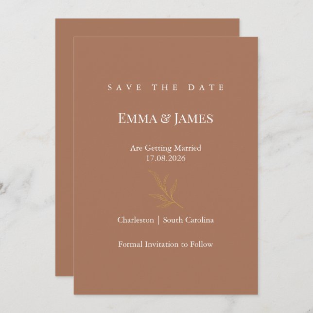 Elegant Minimalist Save the Date Card | Modern Spara Datumet (Fram/baksida)