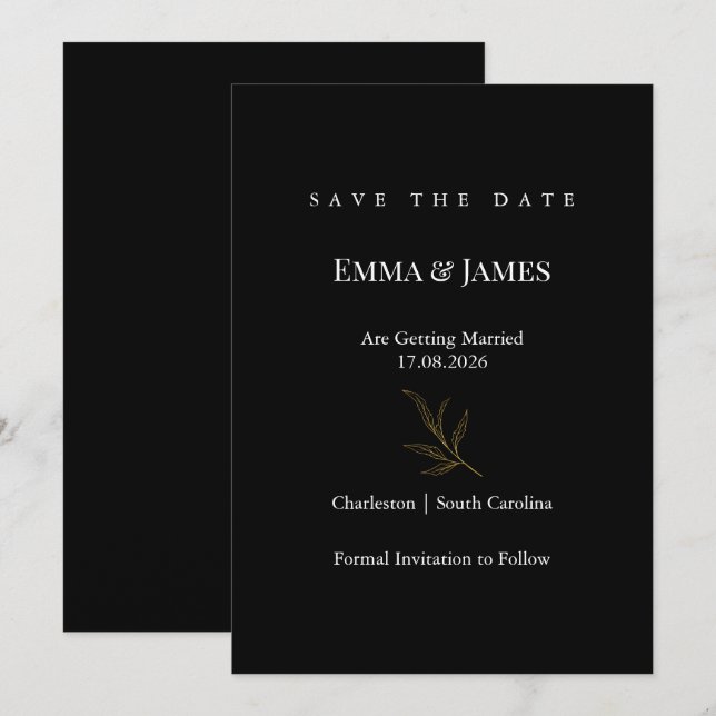 Elegant minimalist "Save the Date"-kort | Modernt Spara Datumet (Fram/baksida)