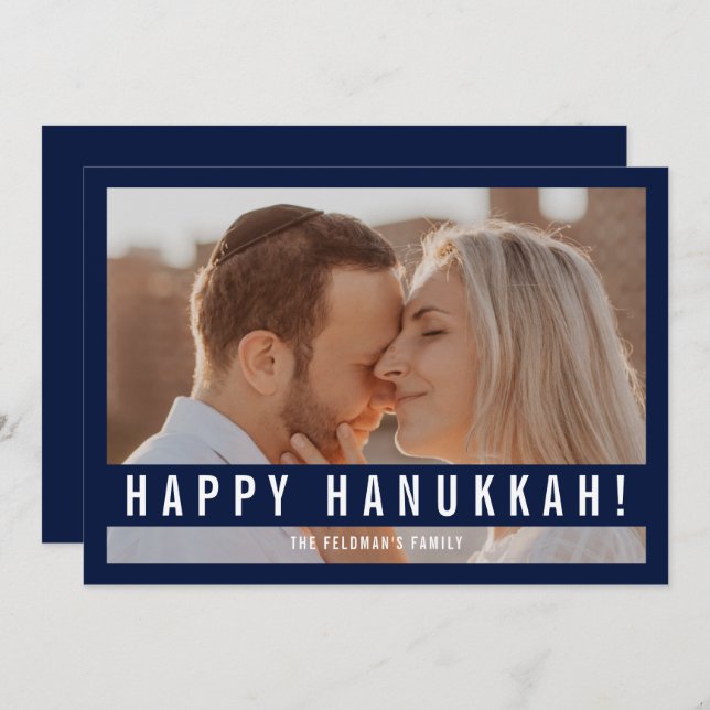 Elegant Minimalist Script Happy Hanukkah Photo  Julkort (Fram/baksida)