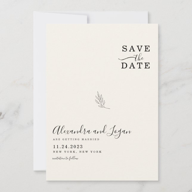 Elegant minimalist signaturskript Elfenbensfärg QR Spara Datumet (Framsida)