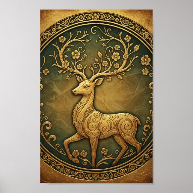 Elegant minimalist skog hjort finkonst  poster (Framsidan)