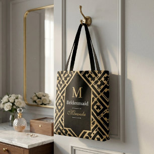 Elegant minimalist svart & guld anpassad monogram tygkasse