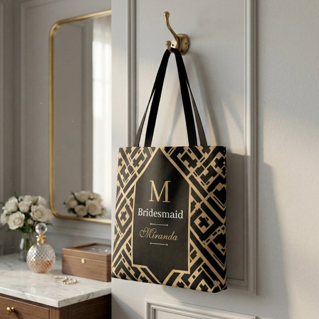 Elegant minimalist svart & guld anpassad monogram tygkasse (Skapare uppladdad)